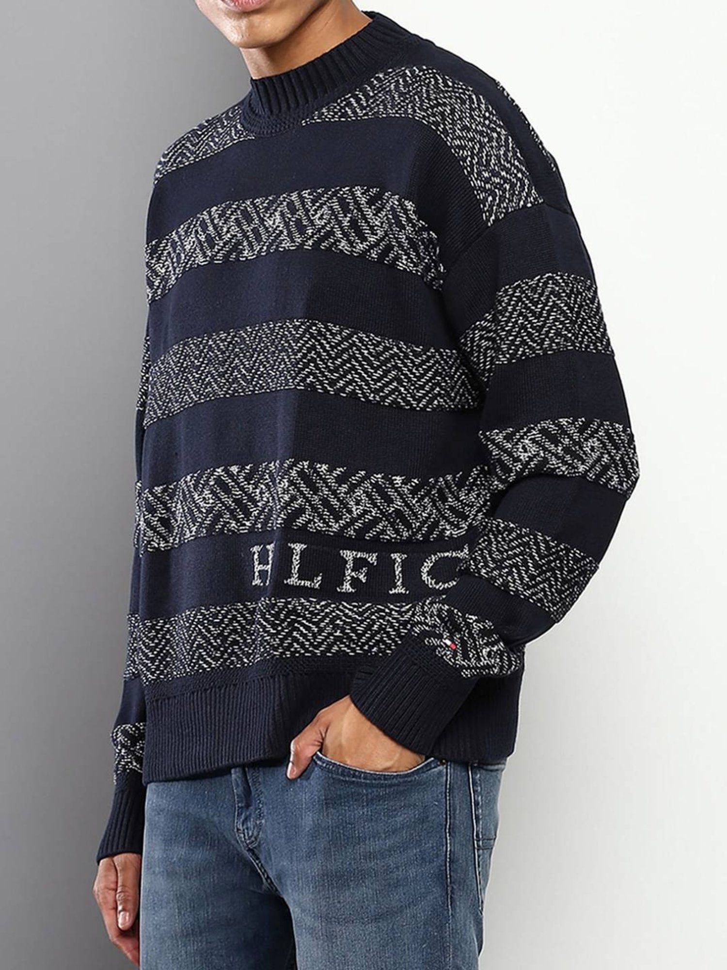Tommy Hilfiger Desert Sky Cotton Regular Fit Striped Sweaters