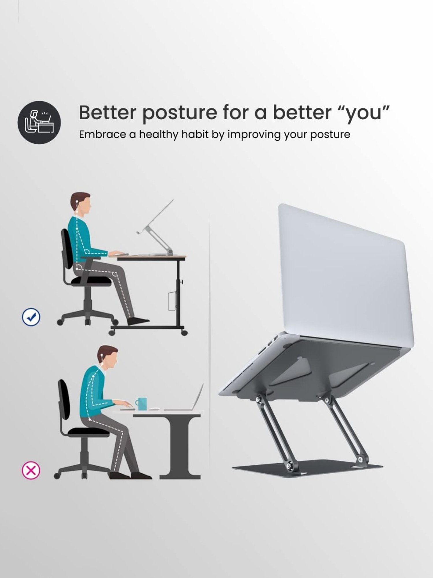 Portronics My Buddy K7 Portable Laptop Stand with Ventilated Board for Laptop Cooling (Grey)