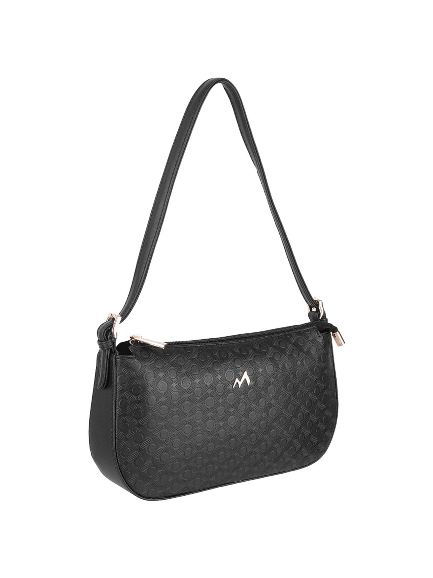 Metro Black Synthetic Textured Shoulder Handbag
