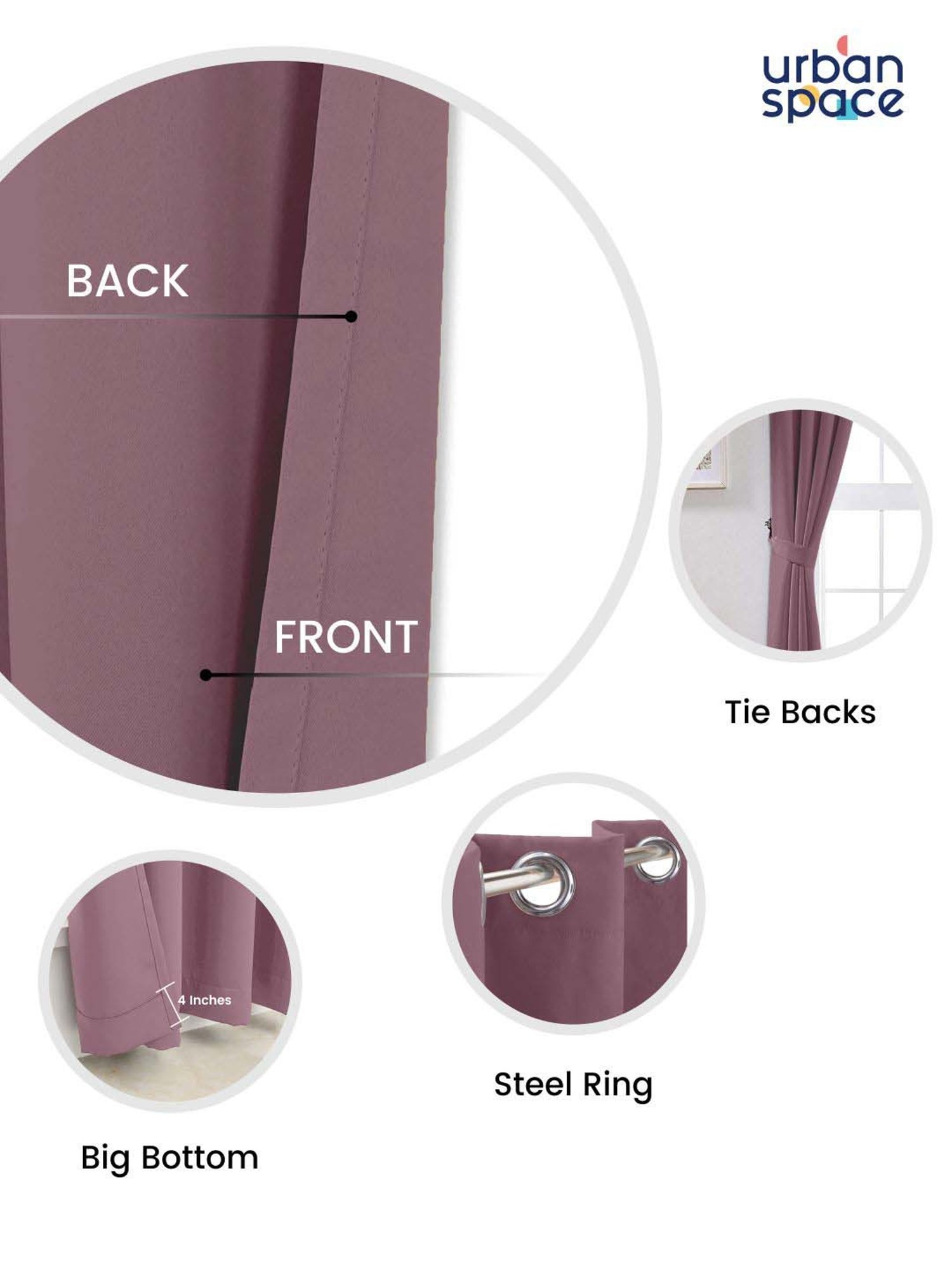 Urban Space Dark Purple Cotton Black Out Window Curtain - Set of 2