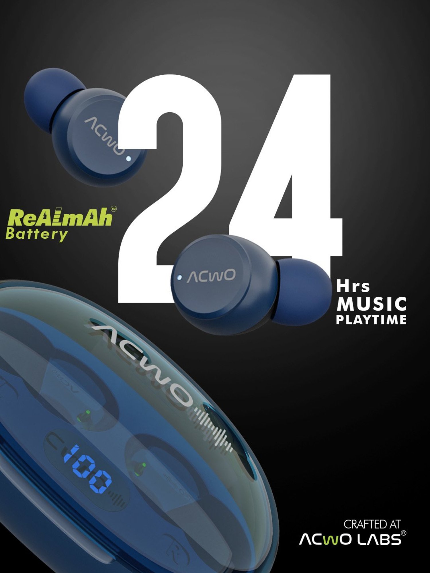 ACwO DwOTS Trans In Ear Bluetooth Earbuds with 35 Hours Playtime (Persian-Blue, True Wireless)