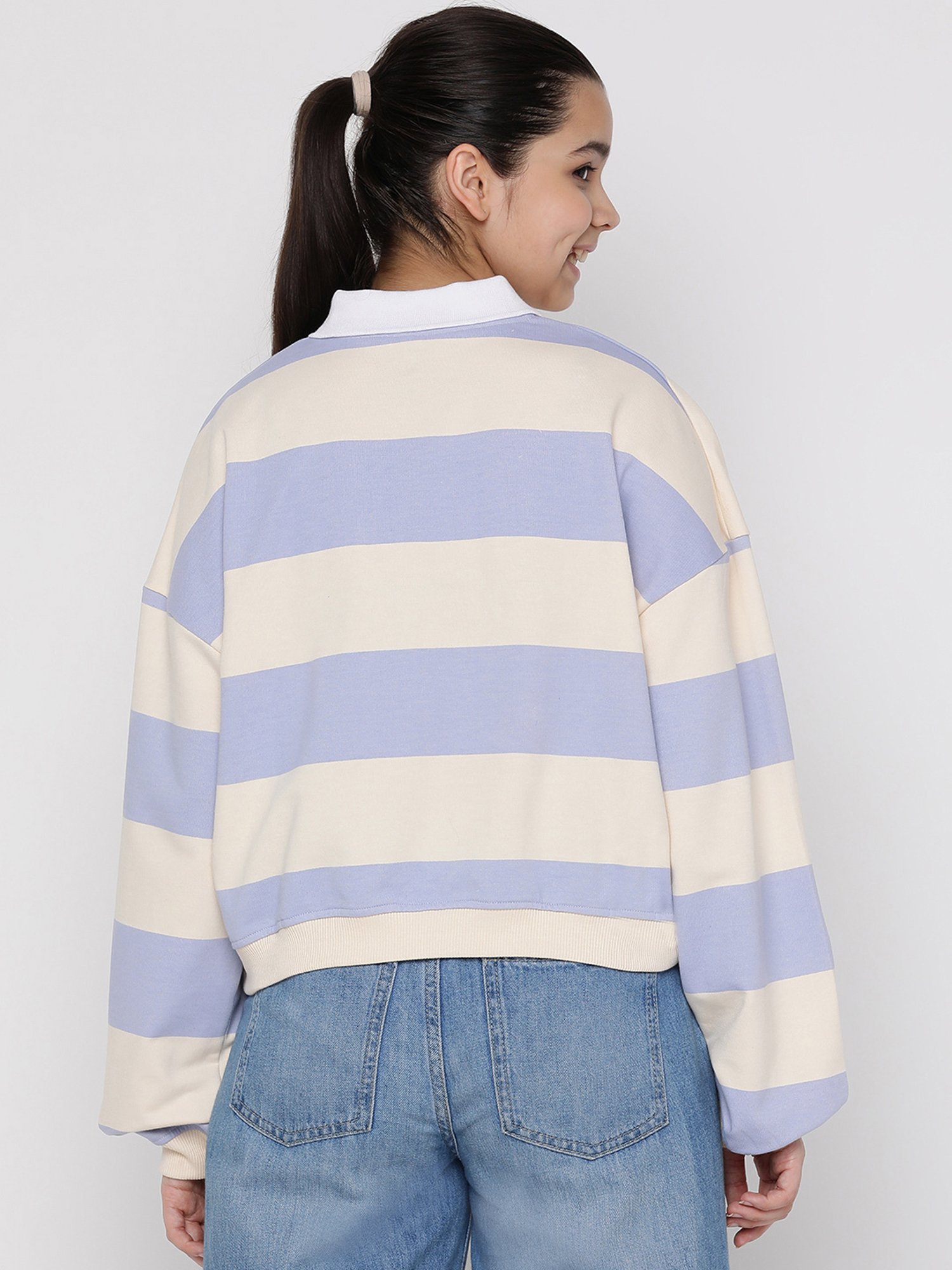 Lil Tomatoes Kids Blue & Cream Striped Full Sleeves Sweatshirt