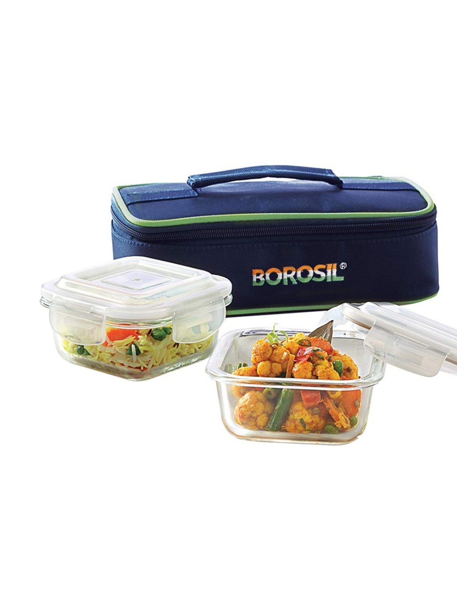 Borosil Blue Glass Leak Proof Lunch Box with Bag (320 ml)