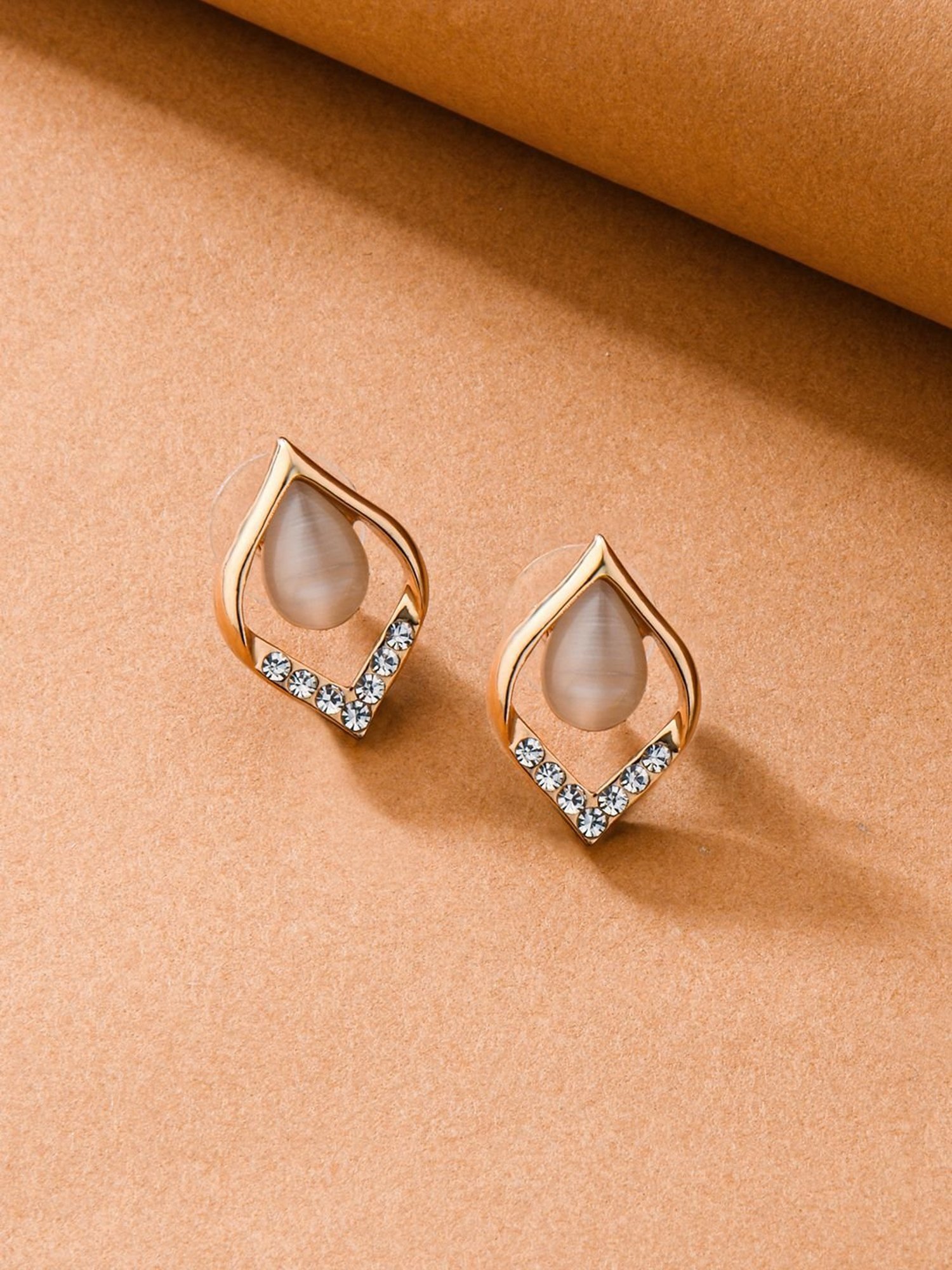 ToniQ Gold-Plated Leaf Shaped Stud Earrings