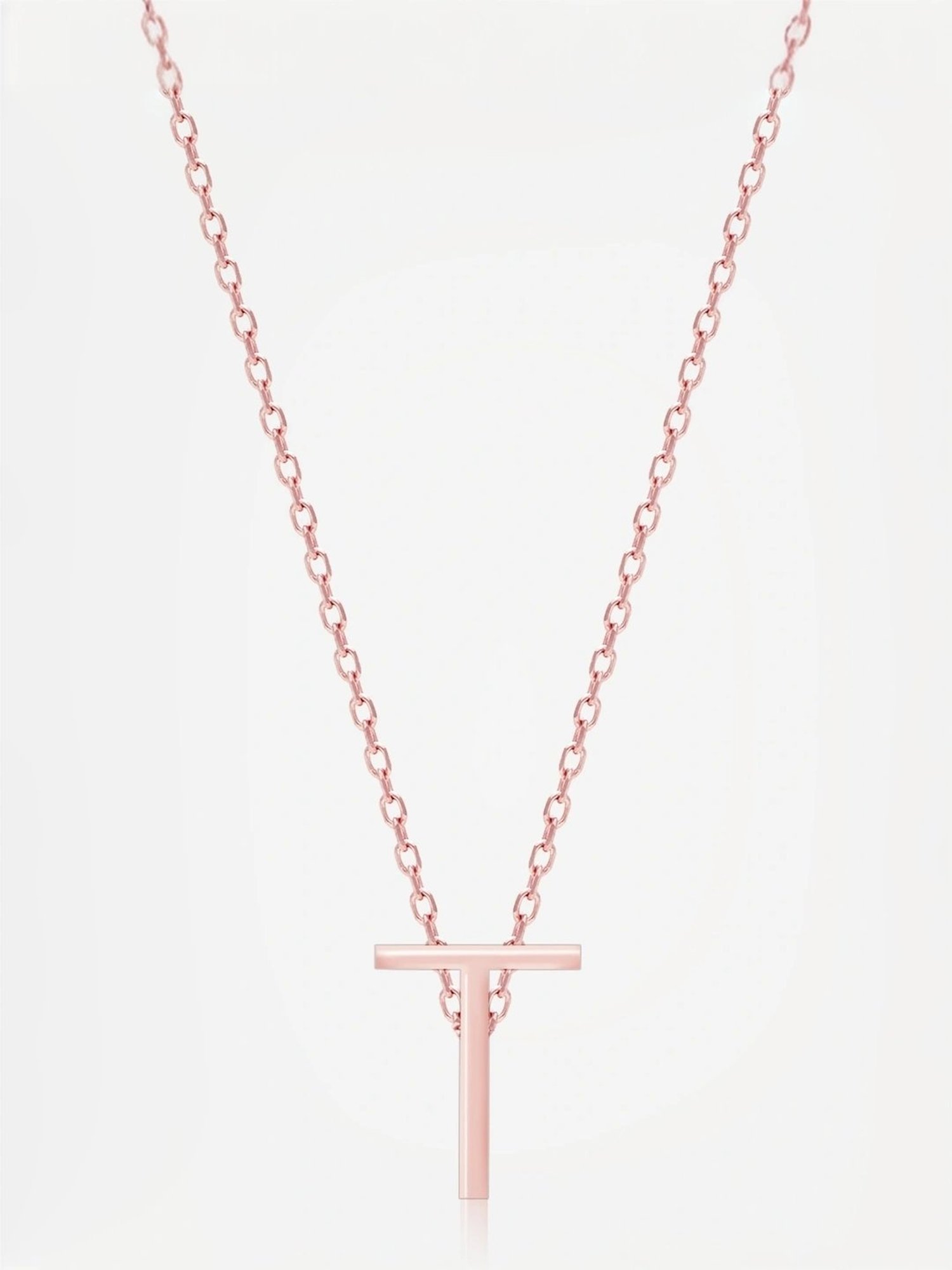 Touch925 Sterling Silver Timeless T Initial Rose Gold Chain Pendant