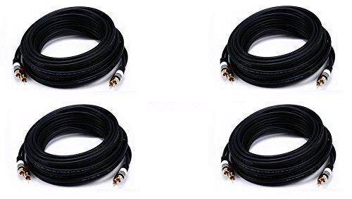 4 Pack Premium 2 RCA Plug/2 RCA Plug M/M 22AWG Cable - Black, 25 Feet