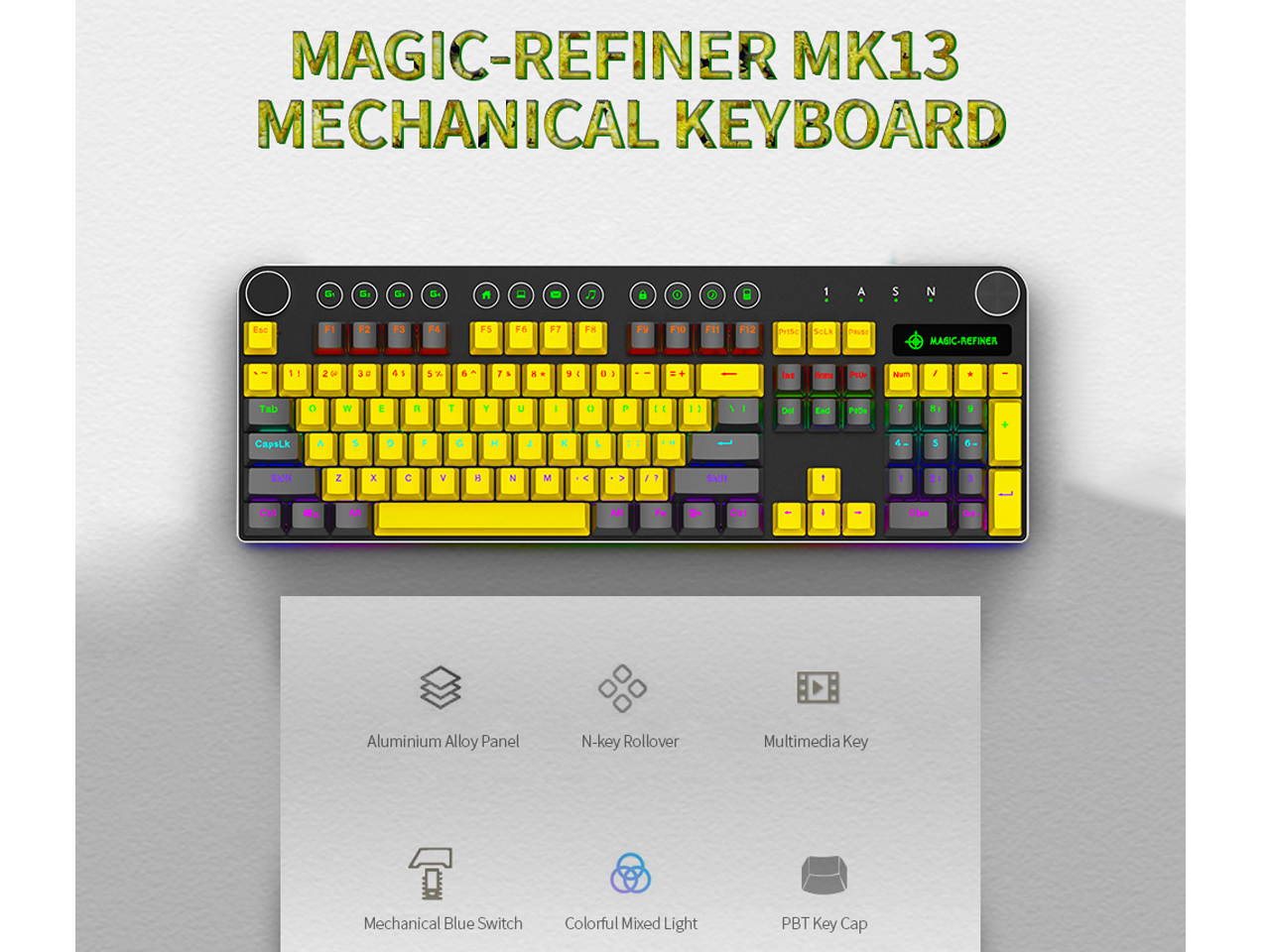 MK13 USB Gaming Keyboard Wired RGB Gaming Mechanical Keyboard Blue Switch 104 Keys Non-conflict Mixed LED Backlight PBT Keycap for Computer/PC/Laptop/Macbook