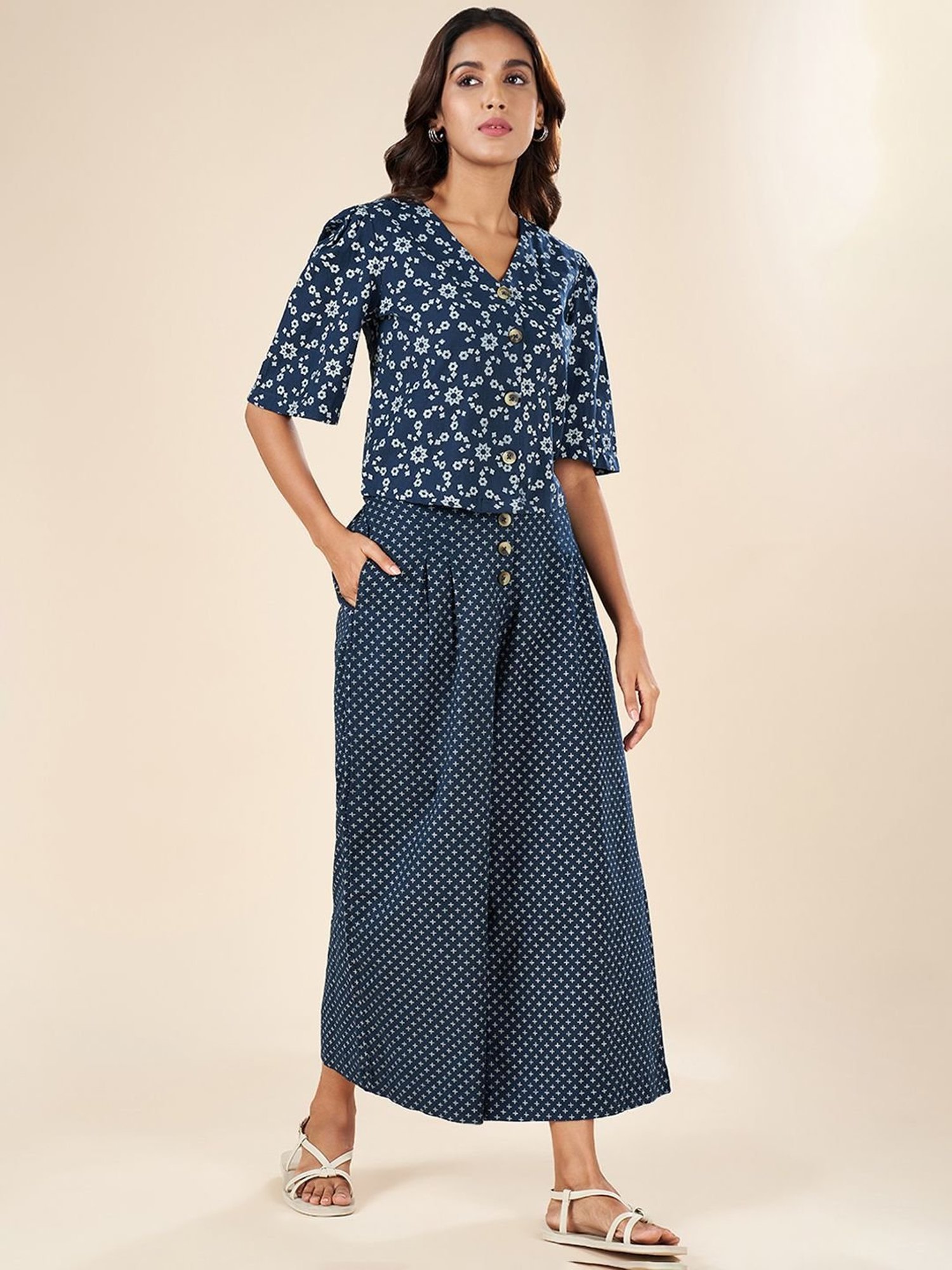 Akkriti by Pantaloons Blue Cotton Printed Top