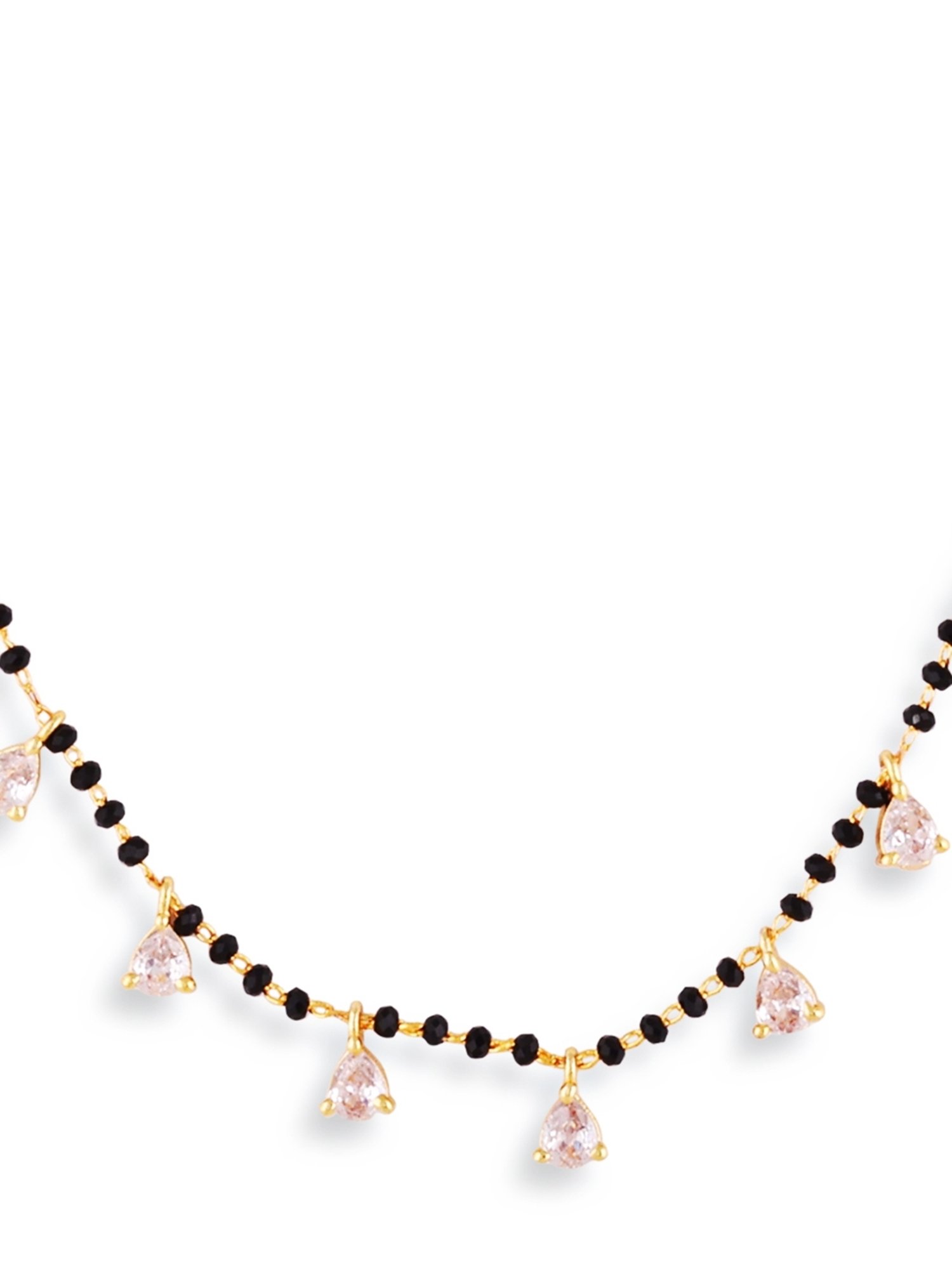 Abdesigns Gold-Plated Black Beaded American Diamond Mangalsutra