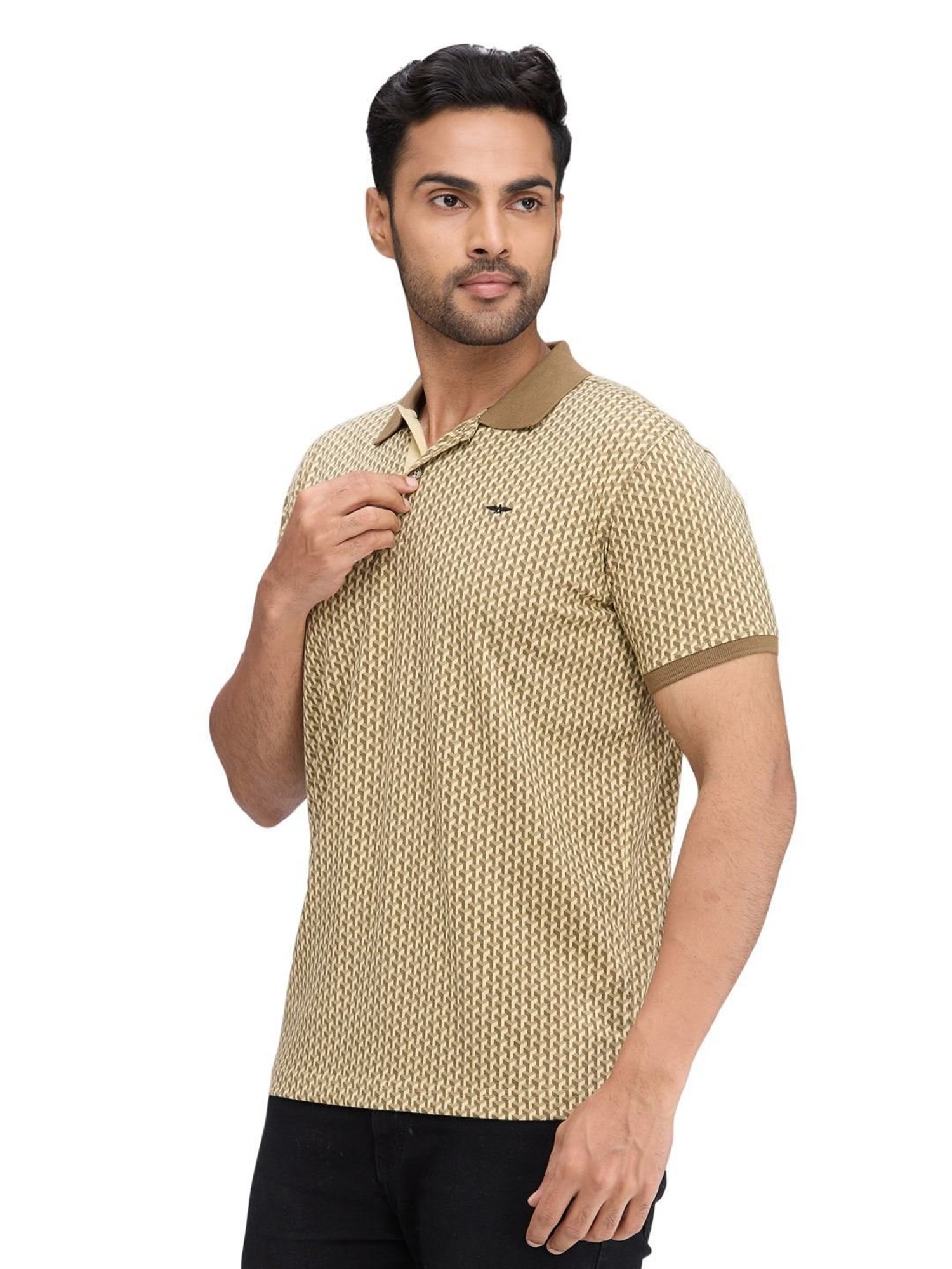 Park Avenue Beige Slim Fit Printed Polo T-Shirt