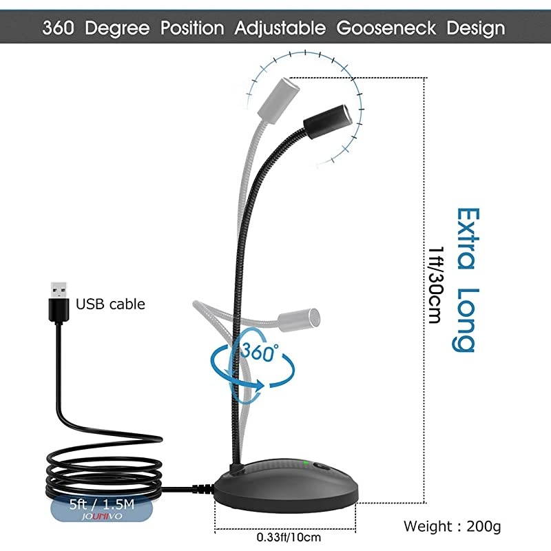 Desktop Microphone with Mute ButtonPlugPlay CondenserComputer PC Laptop Mac PS4 Mic LED Indicator 360 Gooseneck Design Recording Dictation YouTube Gaming Streaming Omnidirectional