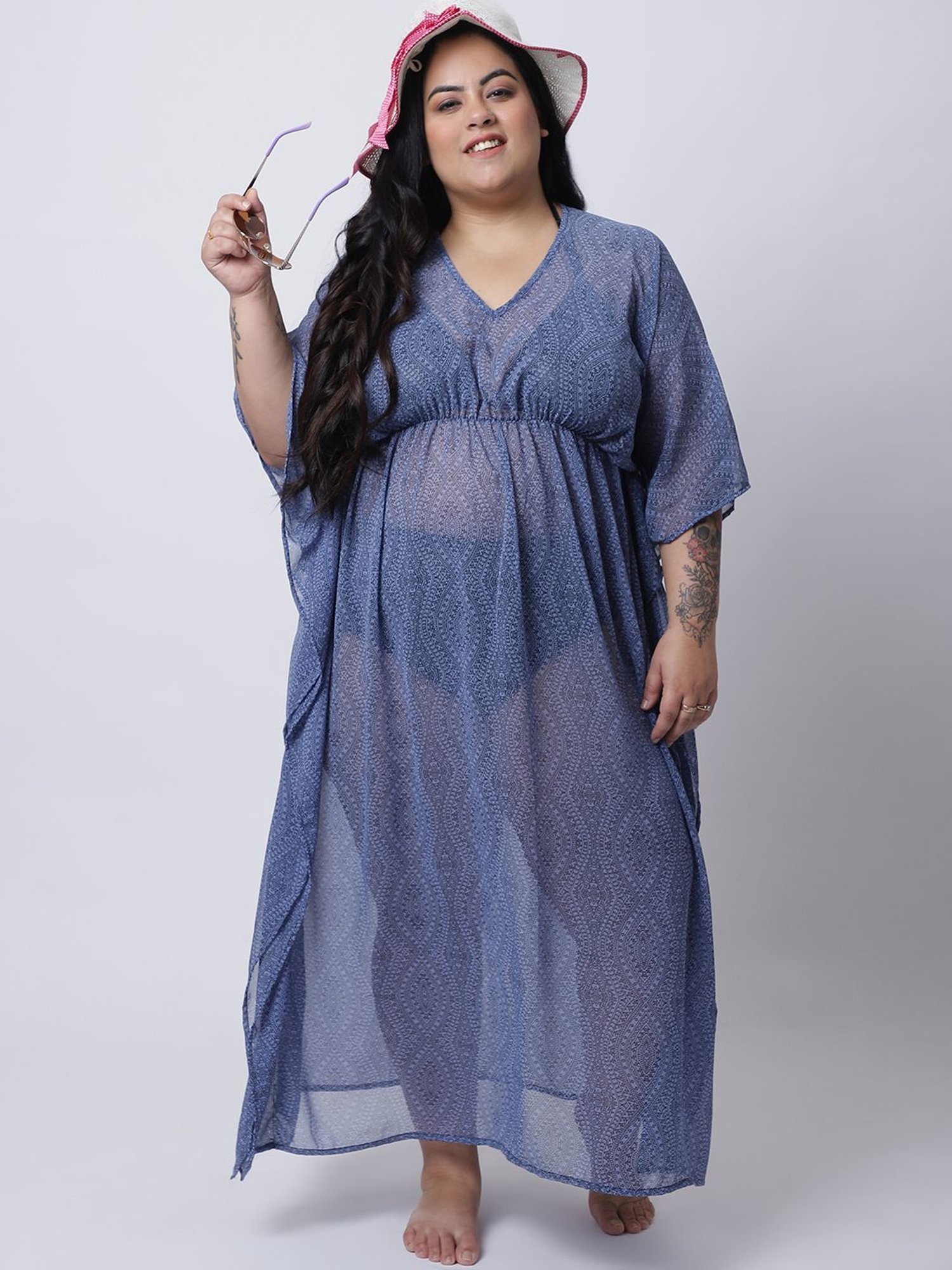 Erotissch Blue Printed Beachwear Cover-Up Kaftan