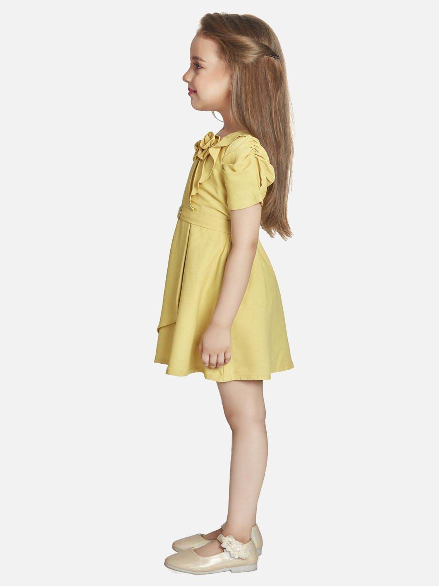 Peppermint Girls Mustard Solid Dress