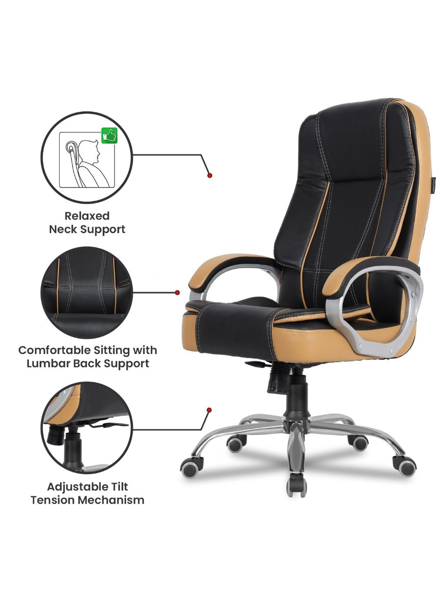 Green Soul Vienna Black & Tan PU Leather High Back Chair