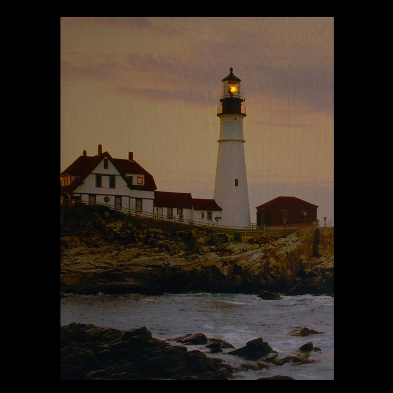 Northlight LED Lighted Cottage Lighthouse Shoreline at Sunset Canvas Wall Art 15.75"