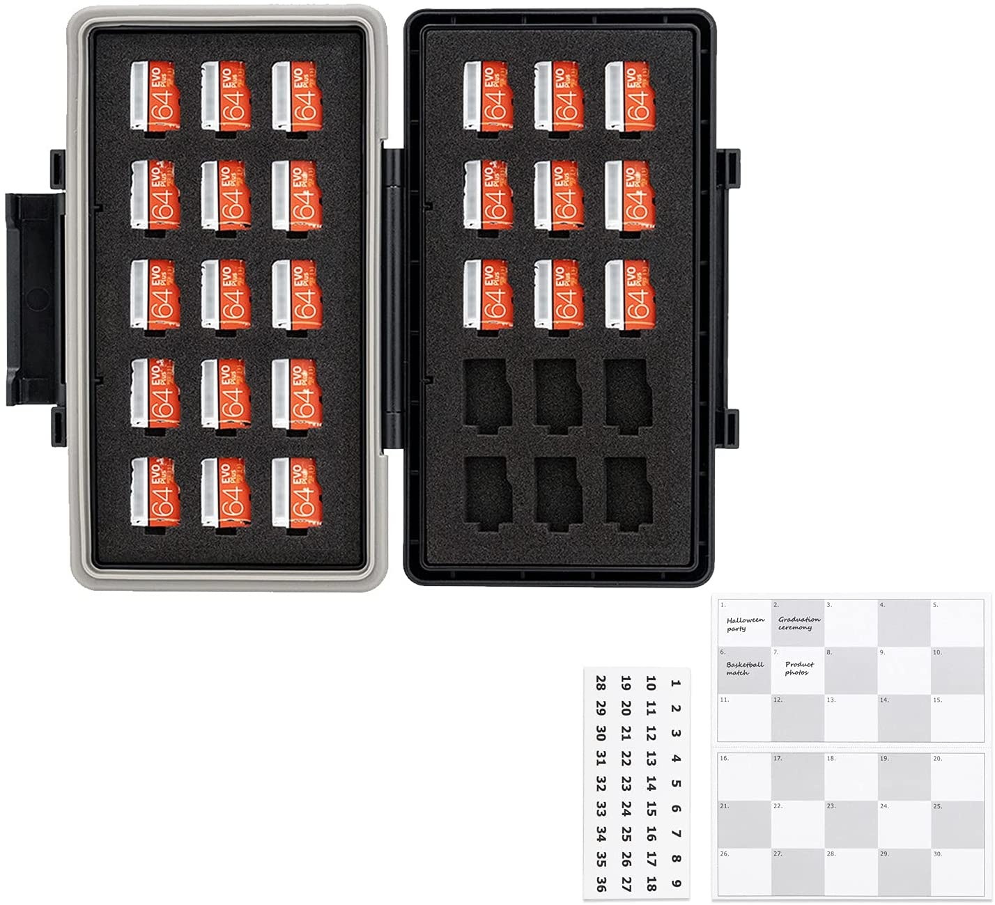 30 Slots Micro SD Card Case with Index Label, Water Resistant & Shockproof Micro SD Card Holder, Compact MicroSDHC / MicroSDXC / Micro SD Card Organizer Storage
