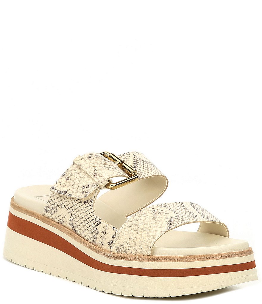 Dolce Vita Macen Two Band Snake Print Leather Platform Wedge Sandals