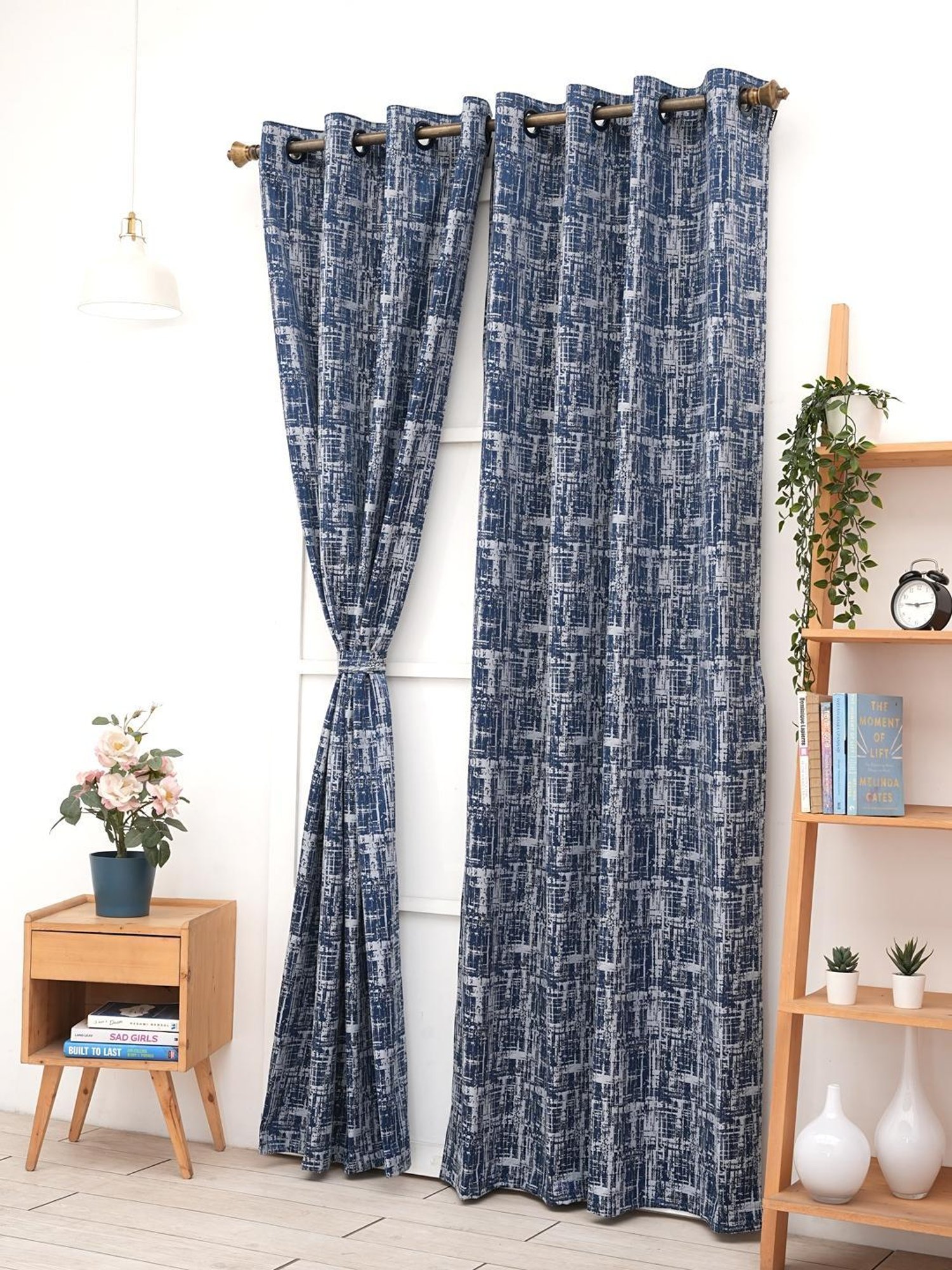 Ariana Firebell Textured Navy Blue Polyester 5 ft Window Curtain