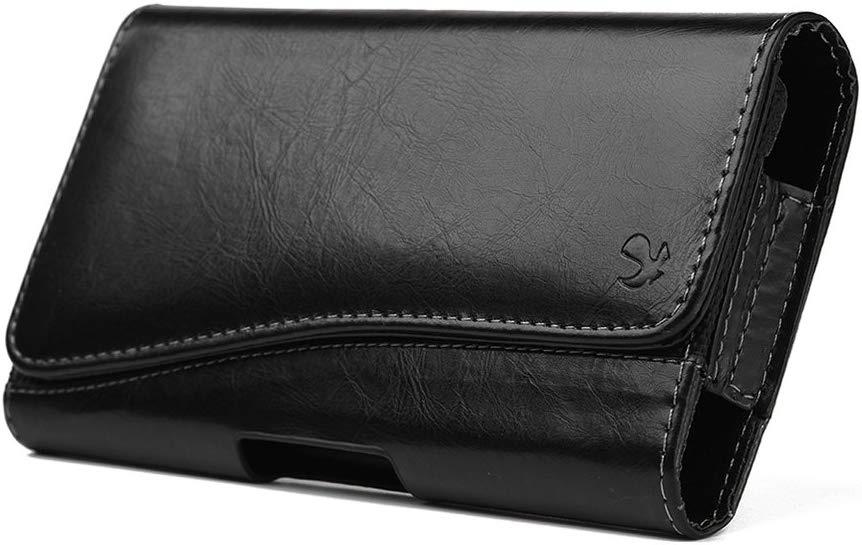 LUXMO Horizontal Faux Leather Holster Pouch with Magnetic Closure Belt Clip and Belt Loops Compatible with Samsung Galaxy Note / 1717 for Size Devices [Black]