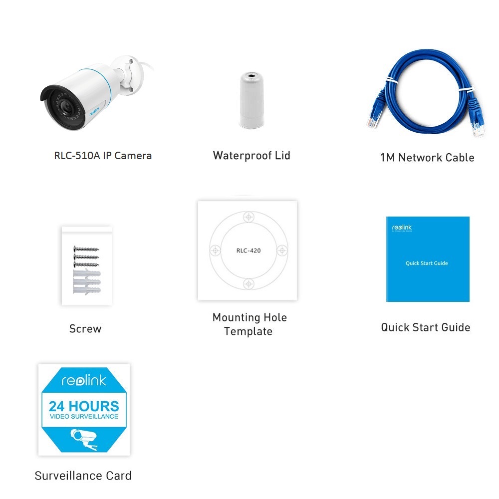 Reolink 5MP HD Outdoor POE Security Camera Smart Human/Vehicle Detection Audio Work with Google Assistant Bullet Camera RLC-510A