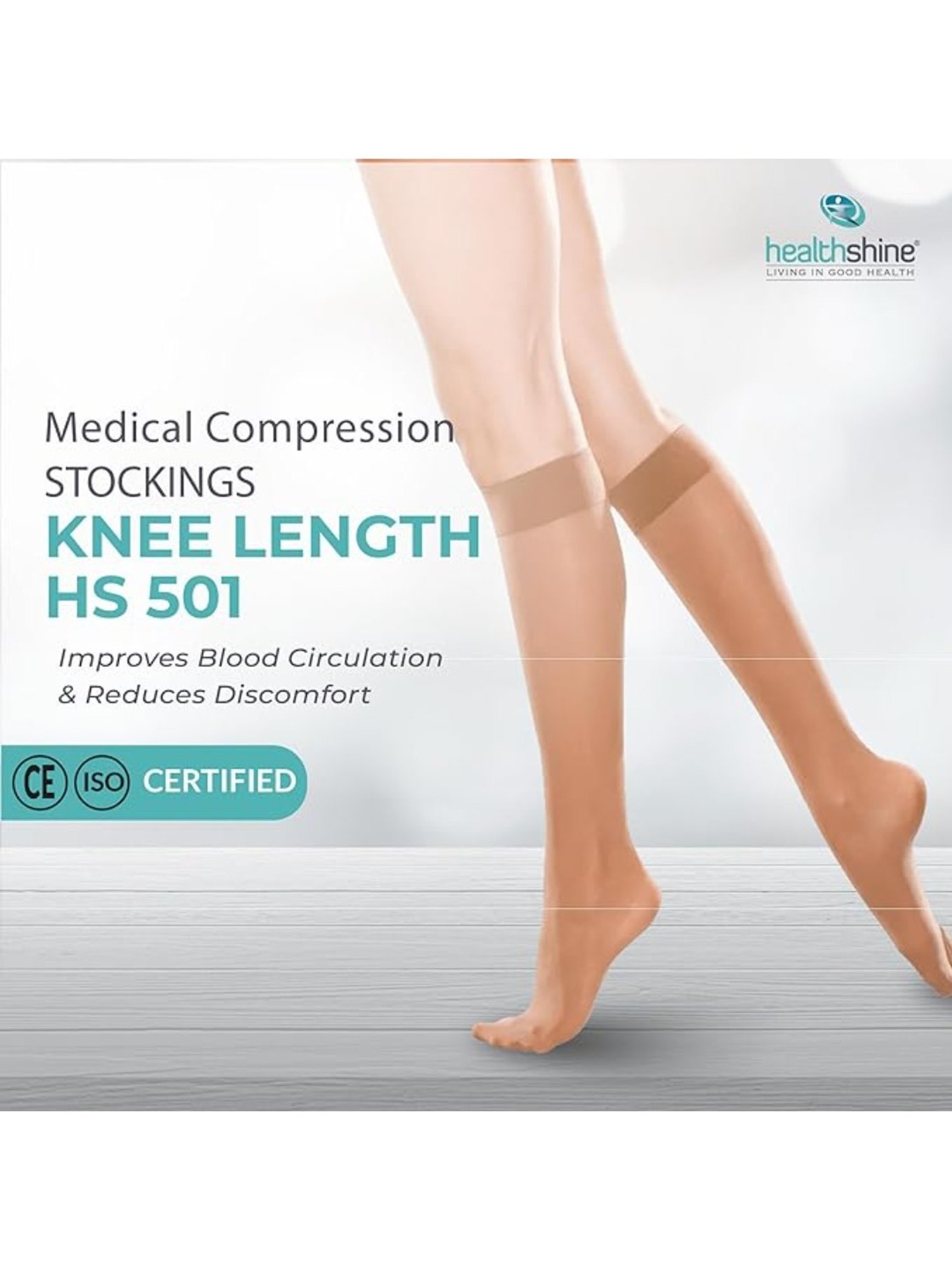 Healthshine Medical Compression Stockings Class II Knee Length for Men and Women, Large (Beige)