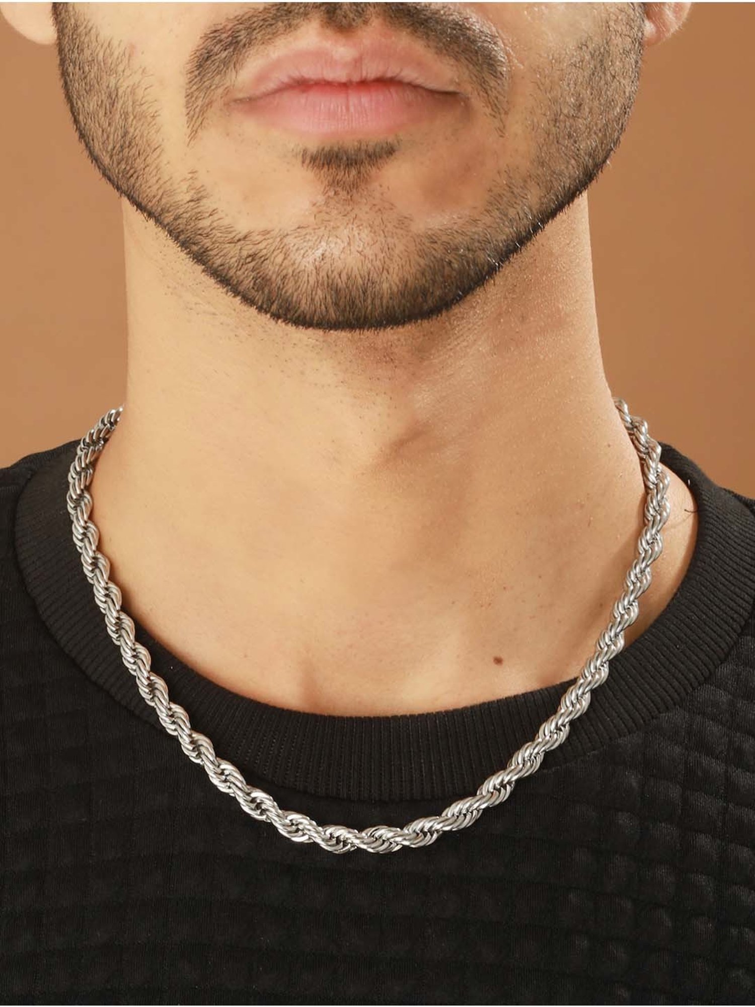 Bold by Priyaasi Trendy Silver-Toned Rope Neck Chain for Men