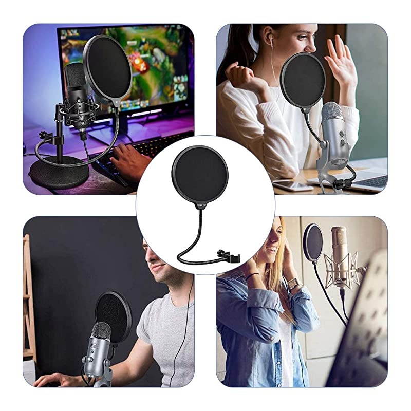 Filter Mic Filter WindscreenSwivel with Double Layer Sound Shield Guard Windscreen for Mic With Flexible 360&deg; Gooseneck and Metal Stabilizing