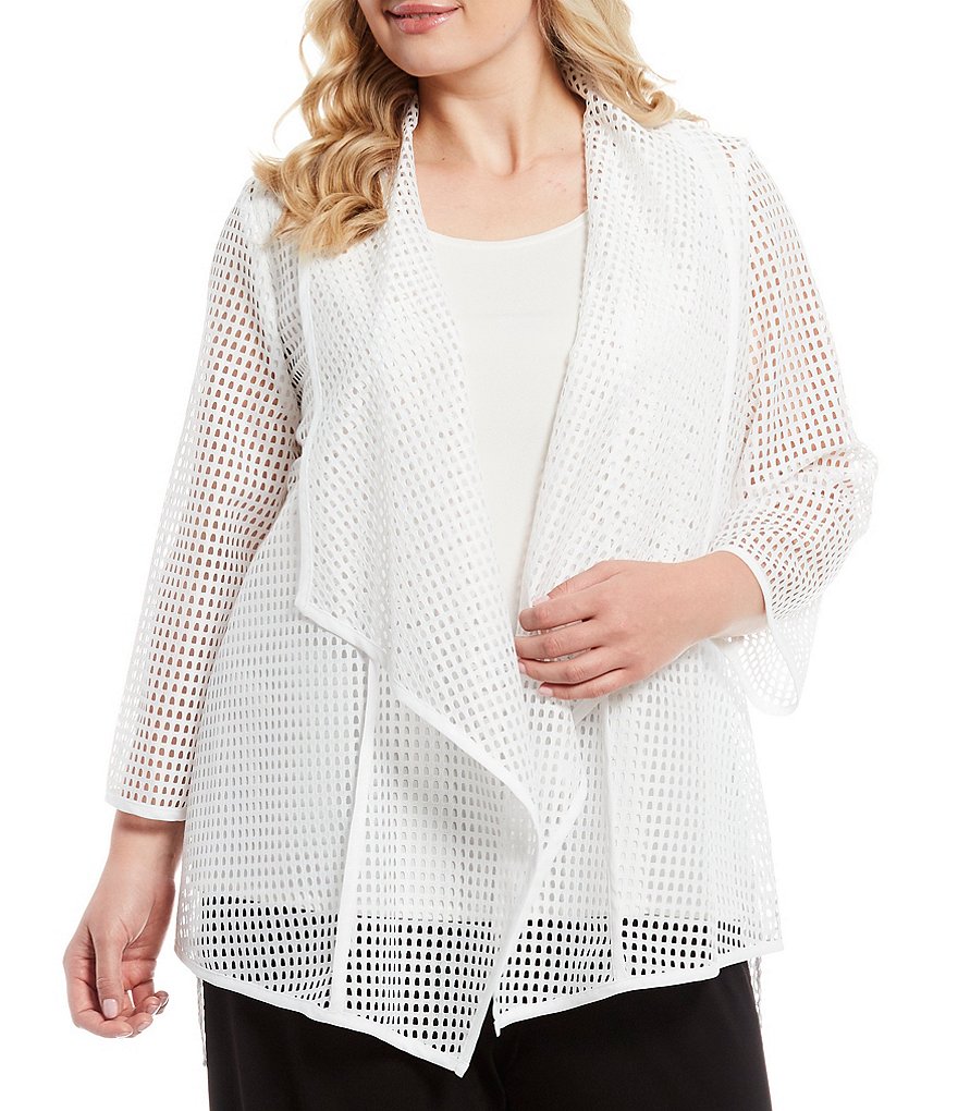 Ali Miles Plus Size Mixed Animal Print Open-Front Drop Needle Onion Skin Jacket