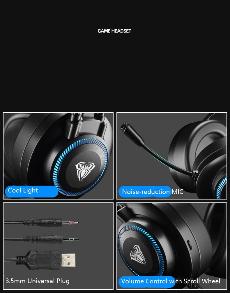 AULA F3010 Ergonomic Design Mechanical Feeling Gaming Keyboard  with Cool Backlit, 2400DPI Macro  Mouse and Gaming Headset Combo for Gaming and Office, 26 Non-conflicting Keys