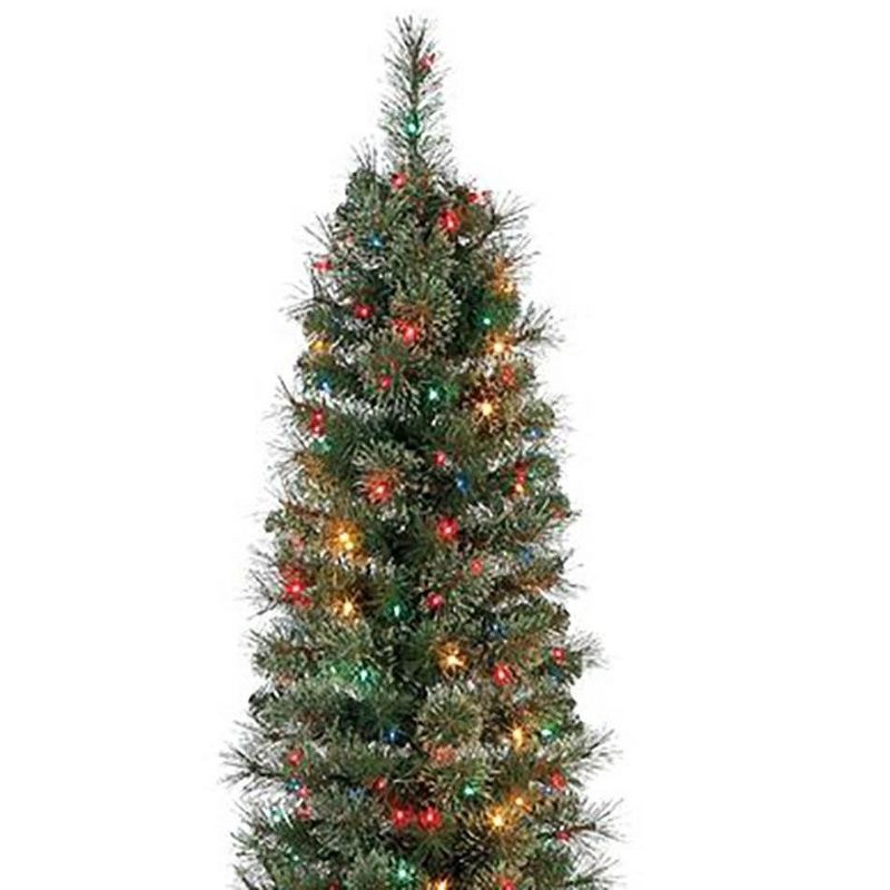 Home Heritage 7ft Pre-Lit Artificial Stanley Pencil Christmas Tree, Multicolor