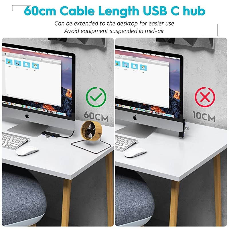 USB C to 4Port USB 30 Hub  Thunderbolt 3 to MultiPort USB Adapter Hub with 2ft Extension Long Cable Cord for MacBook Pro iMac XPS 15 Mac Mini Chromebook Pixelbook TypeC Laptops