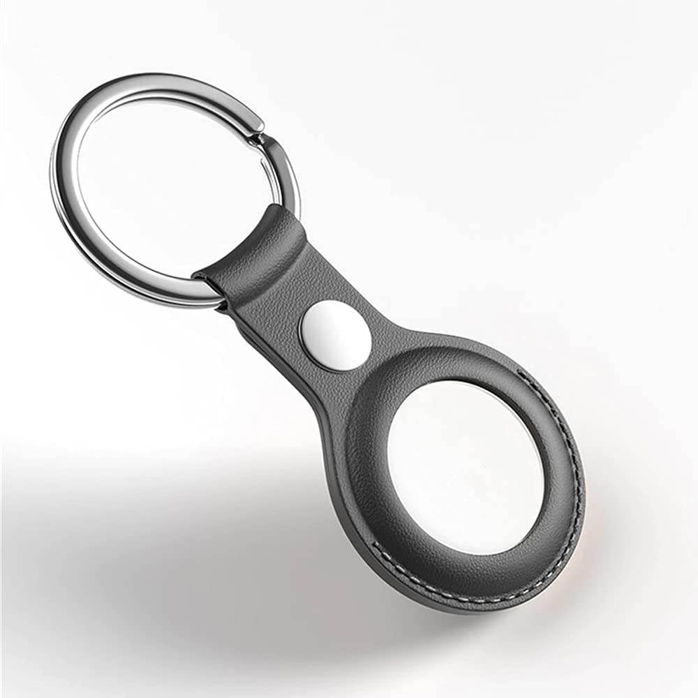 WINSINN Genuine Leather Case for AirTag Finder, Anti-Scratch Protective Skin Cover with Keychain, Compatible with AirTags 2021 (Black)