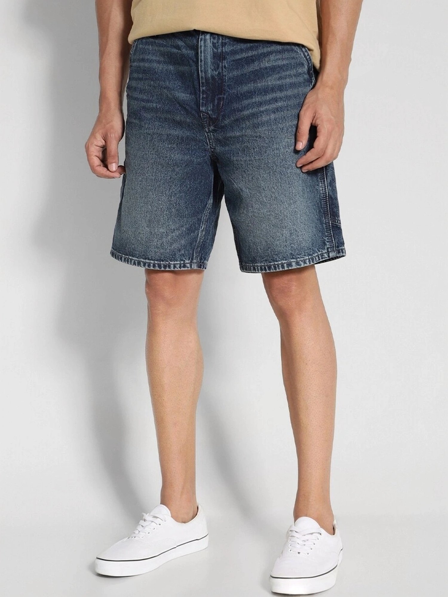 American Eagle Blue Cotton Regular Fit Denim Shorts