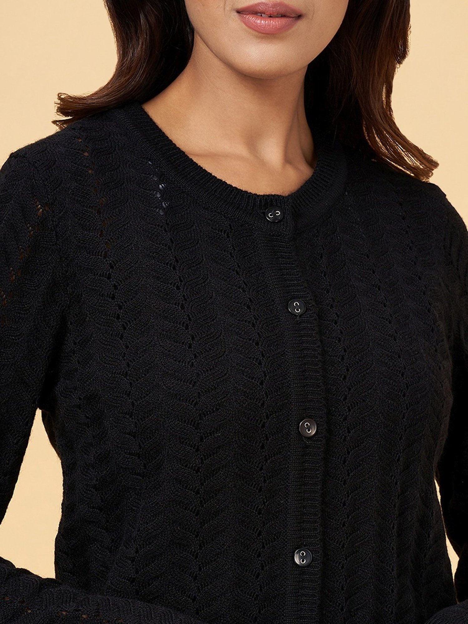 Rangmanch by Pantaloons Black Self Pattern Cardigan