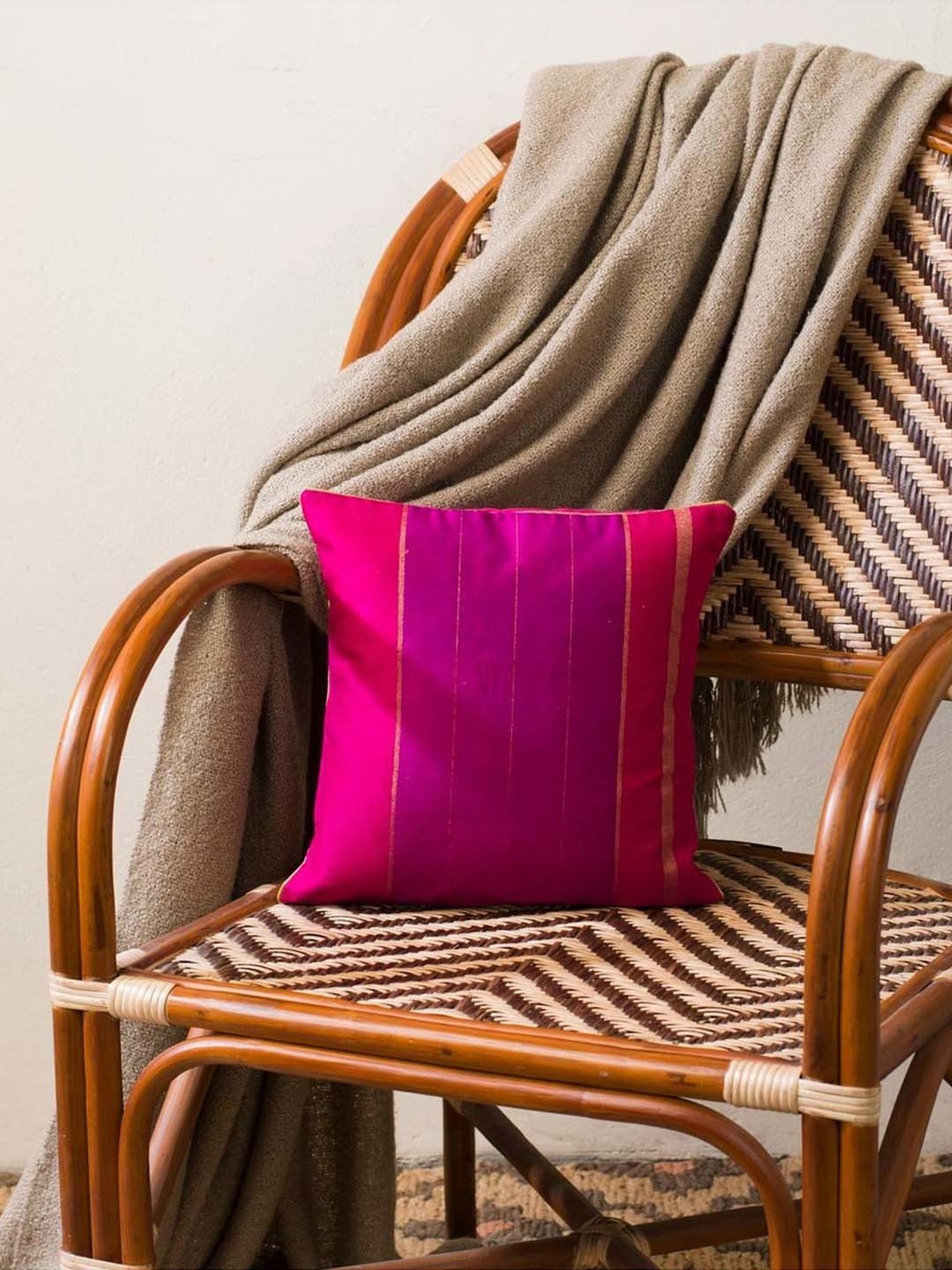 Fabindia Home Udai Fuchsia Cotton Silk Cushion Cover
