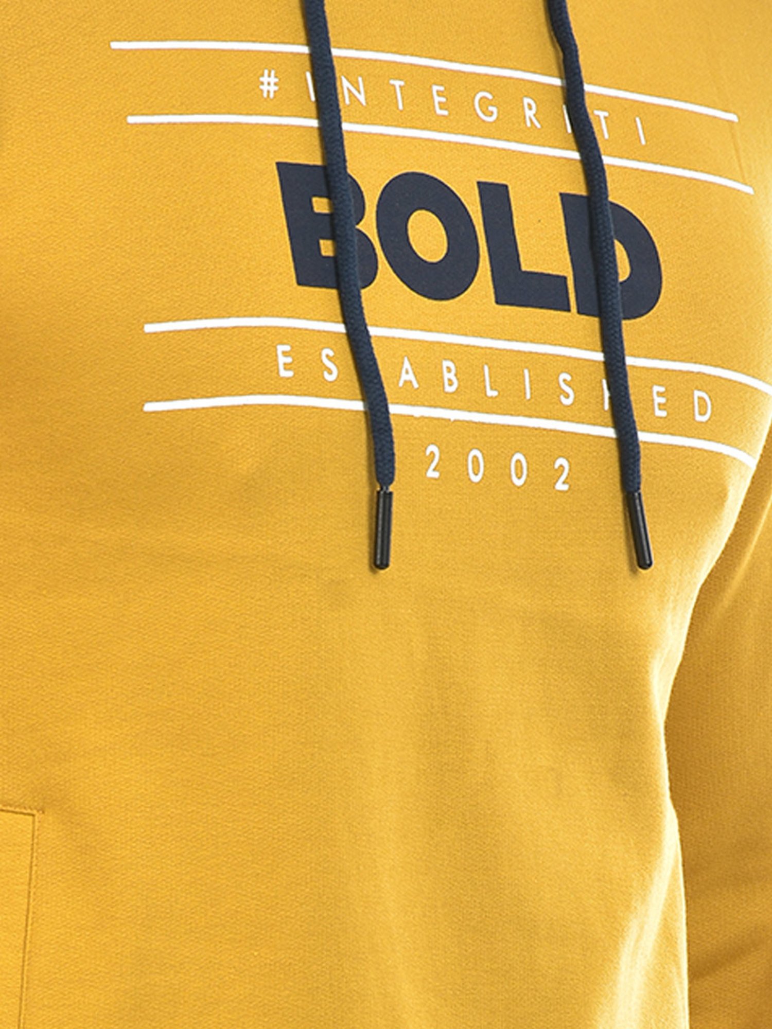 Integriti Mustard Regular Fit Printed Hooded Sweatshirt