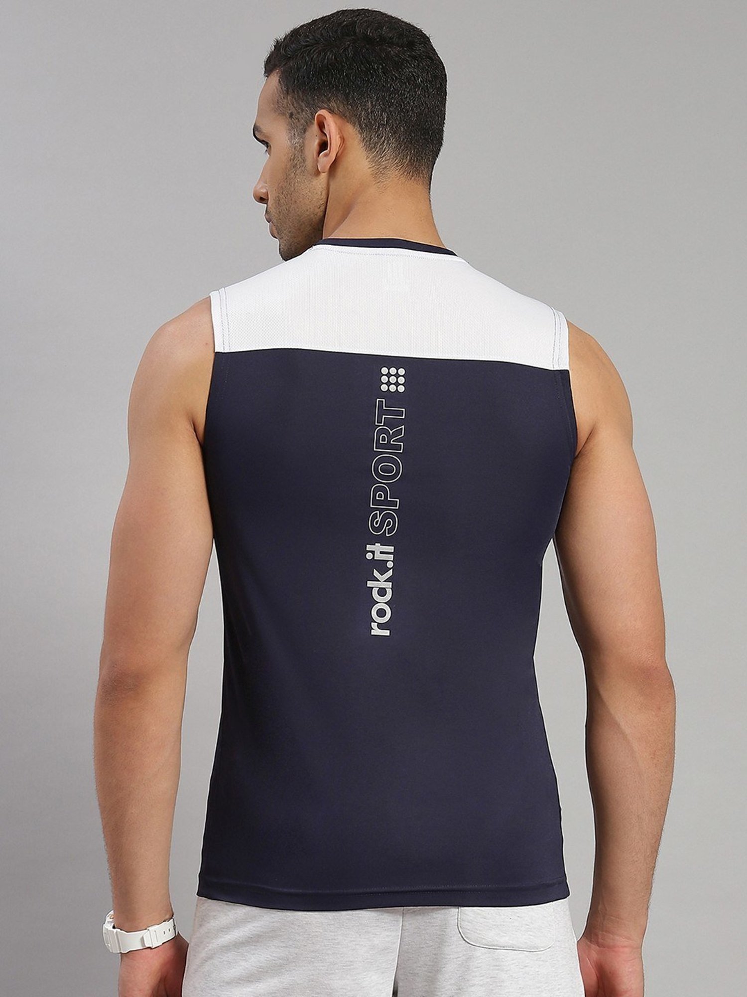 Rock.It Navy Blue Regular Fit Tank Tee
