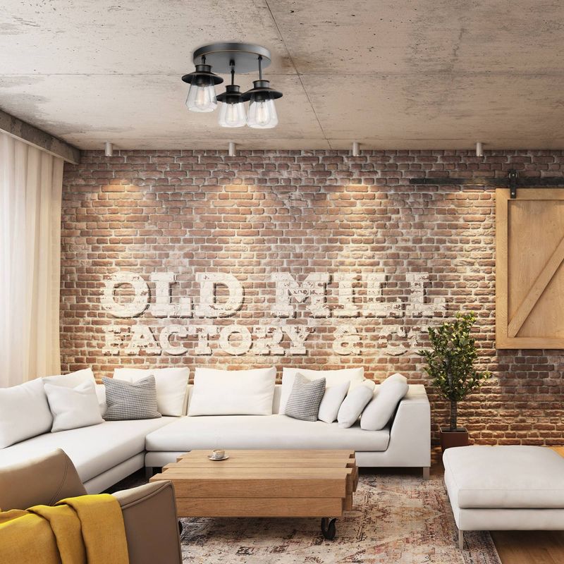 3 Light Nate Semi Flush Mount Ceiling with Clear Glass Shade Oil Rubbed Bronze - Globe Electric