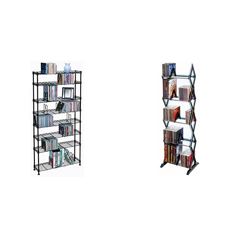 Maxsteel 8 Tier Shelving - Heavy Gauge Steel Wire Shelving for 440 CD/228 DVD/264 BluRay/Games Media in Black - 3020 & Mitsu 5-Tier Media Rack