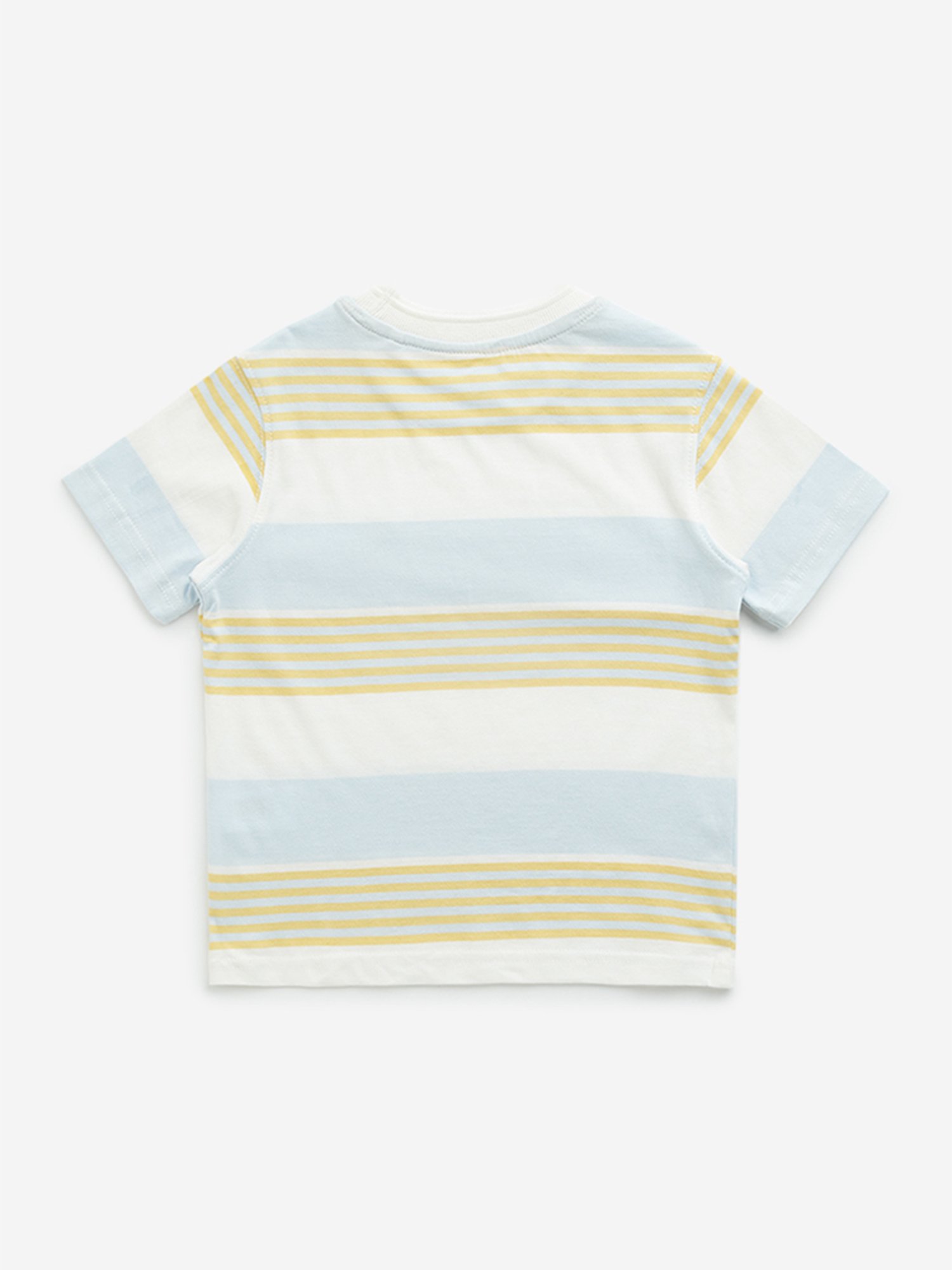 HOP Kids by Westside Light Blue Striped Cotton T-Shirt