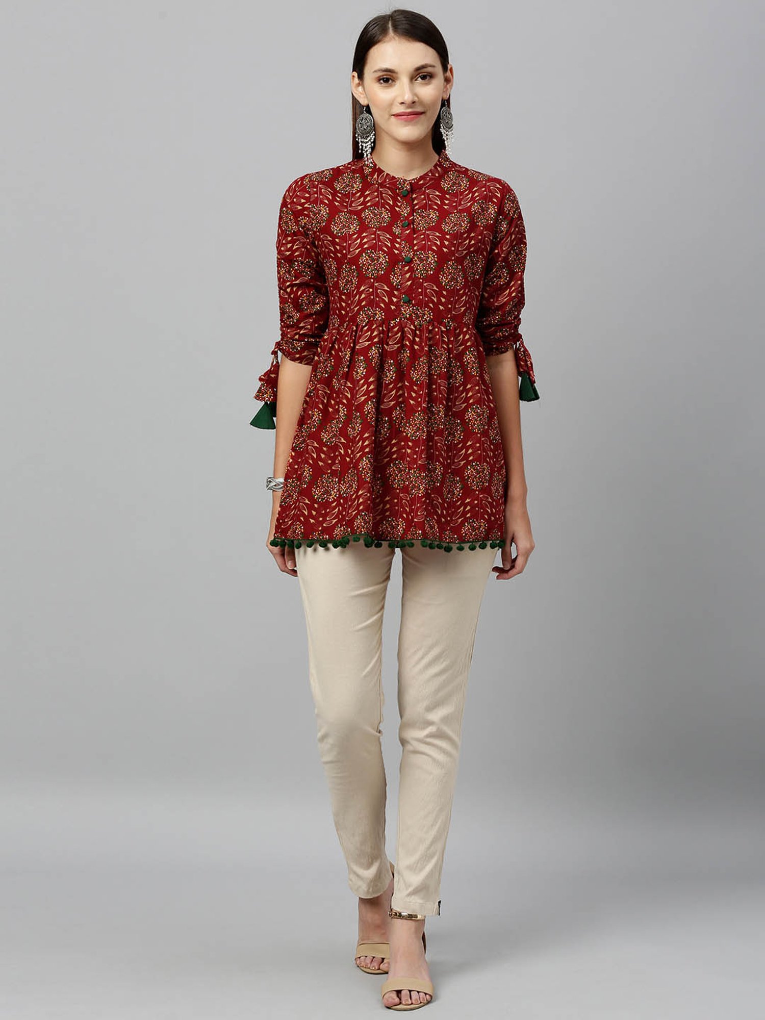 Kipek Green Floral Printed Kurti