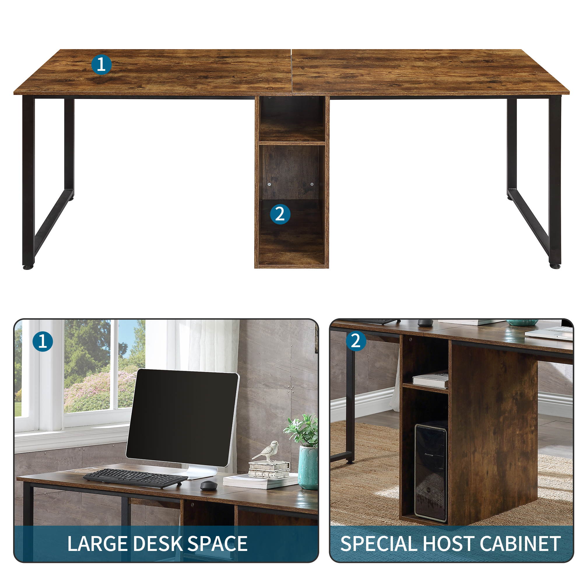 Gaming Desk 47.2" W x 23.6" D Office Computer Table, Black Gamer Workstation with 2 Cable Management Holes