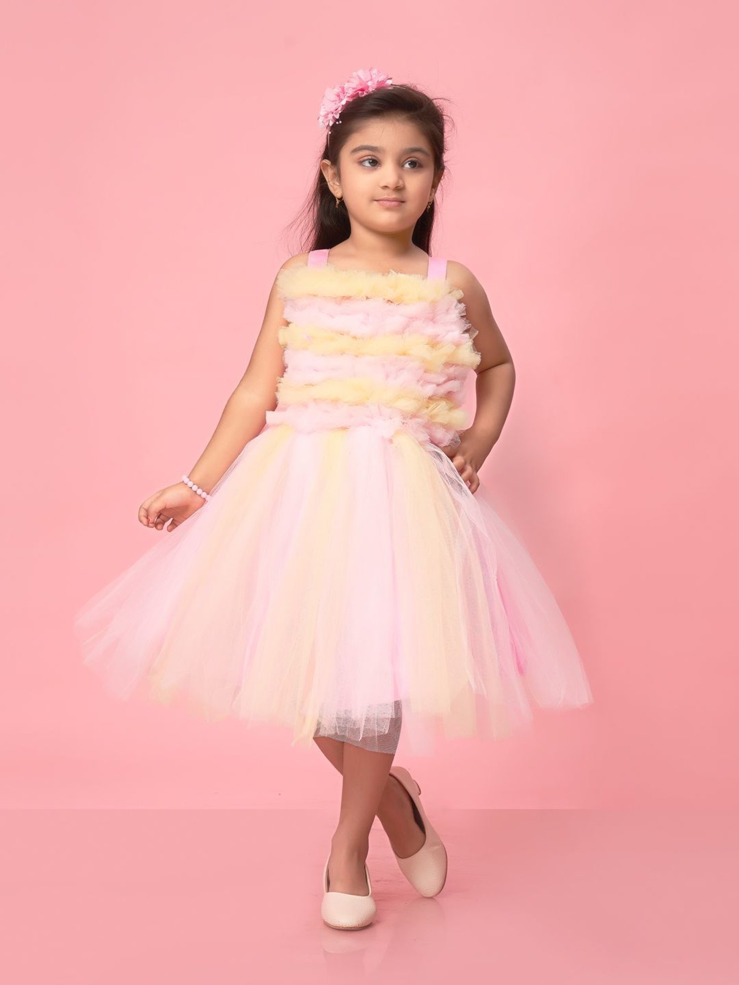 Aarika Kids Pink & Yellow Solid Frock