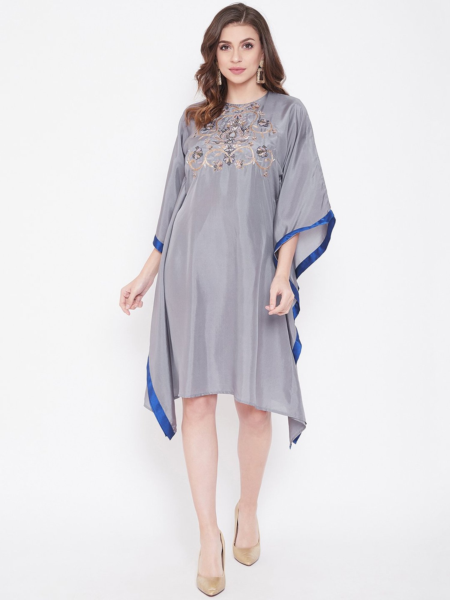 The Kaftan Company Grey Embroidered Kaftan Dress