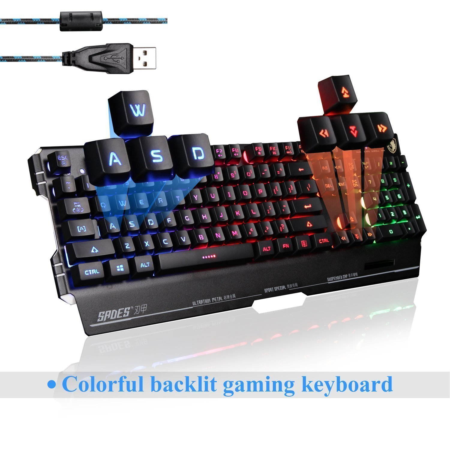 MK1 PC Mechanical Gaming Keyboards - Red LED Backlit Mechanical Keyboard - USB Mechanical Computer Keyboard Wired Blue Switches for MAC/PC Gamers(Black)