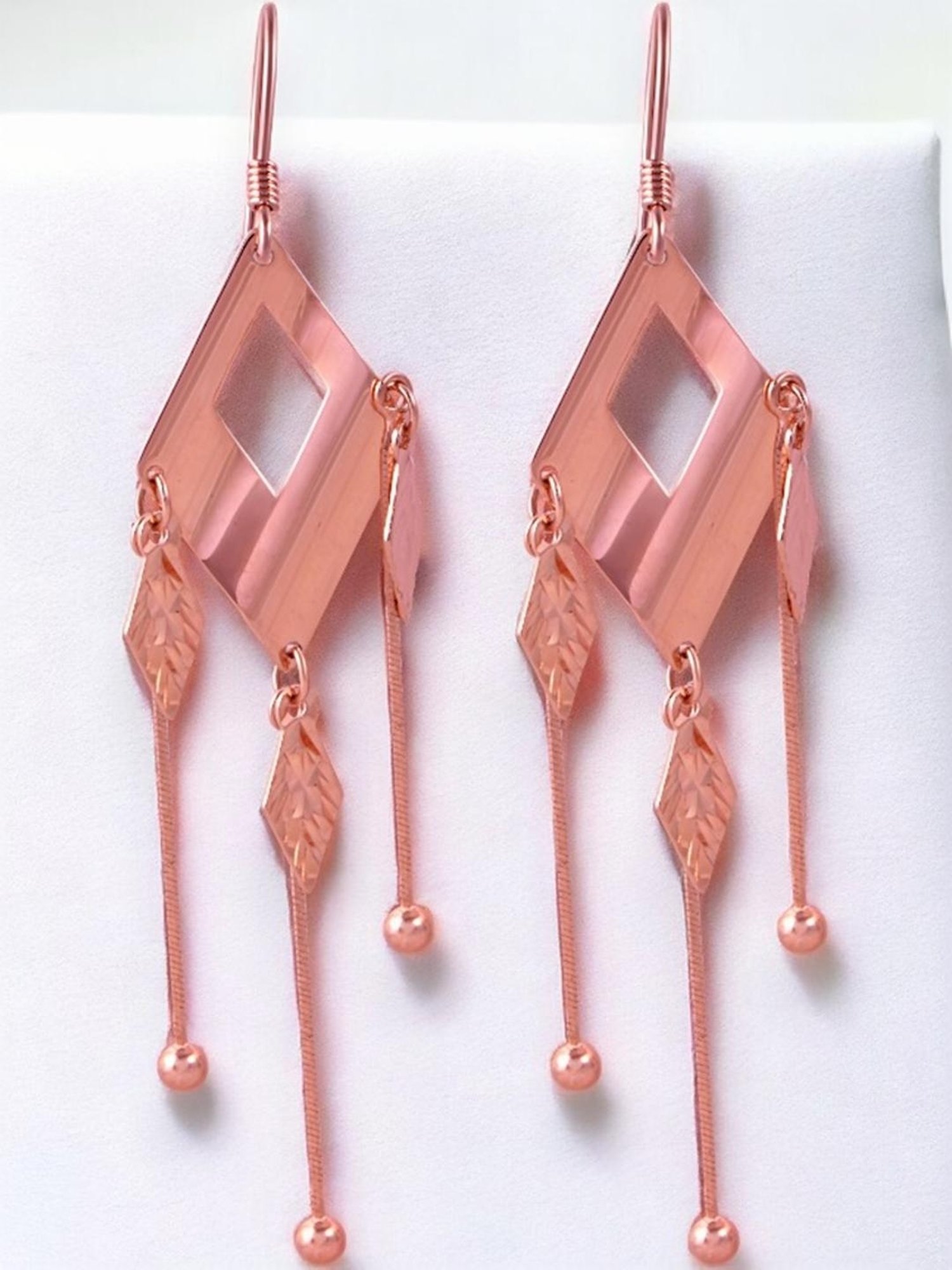 Rihi by P.C. Chandra Jewellers 92.5 Sterling Silver Rose Gold Diamond Cut Dangler Earrings