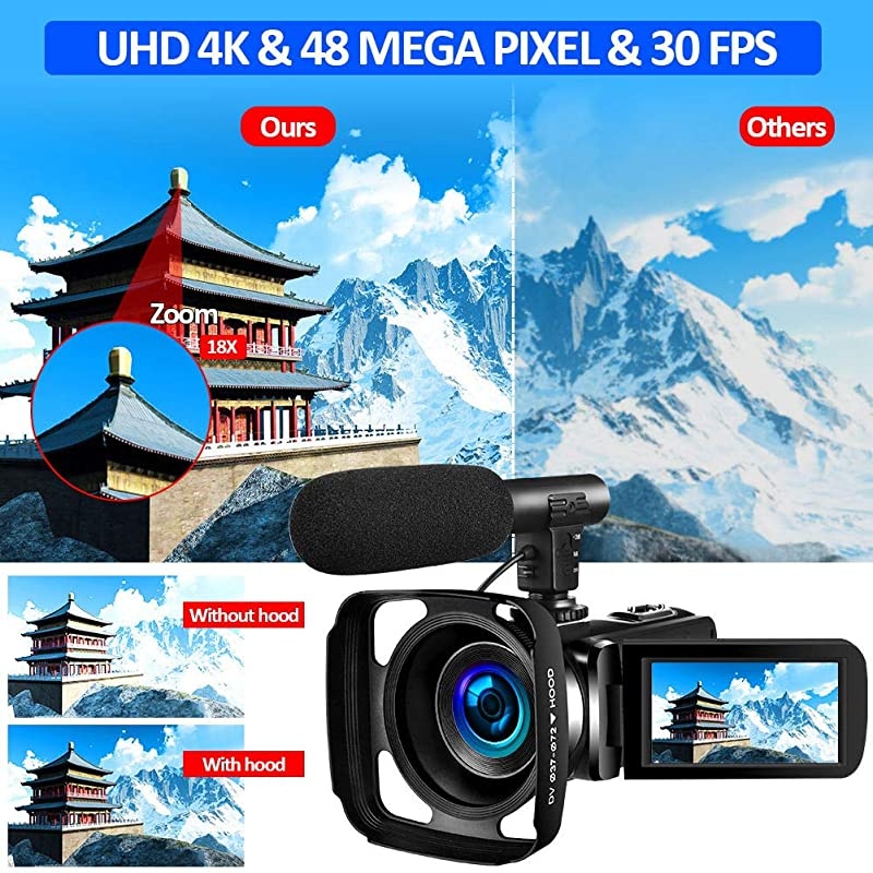 4K Video Camera Camcorder Digital YouTube Vlogging Camera Recorder UHD 30MP 3 Inch Touch Screen 18X Camcorder with Microphone,2 Batteries