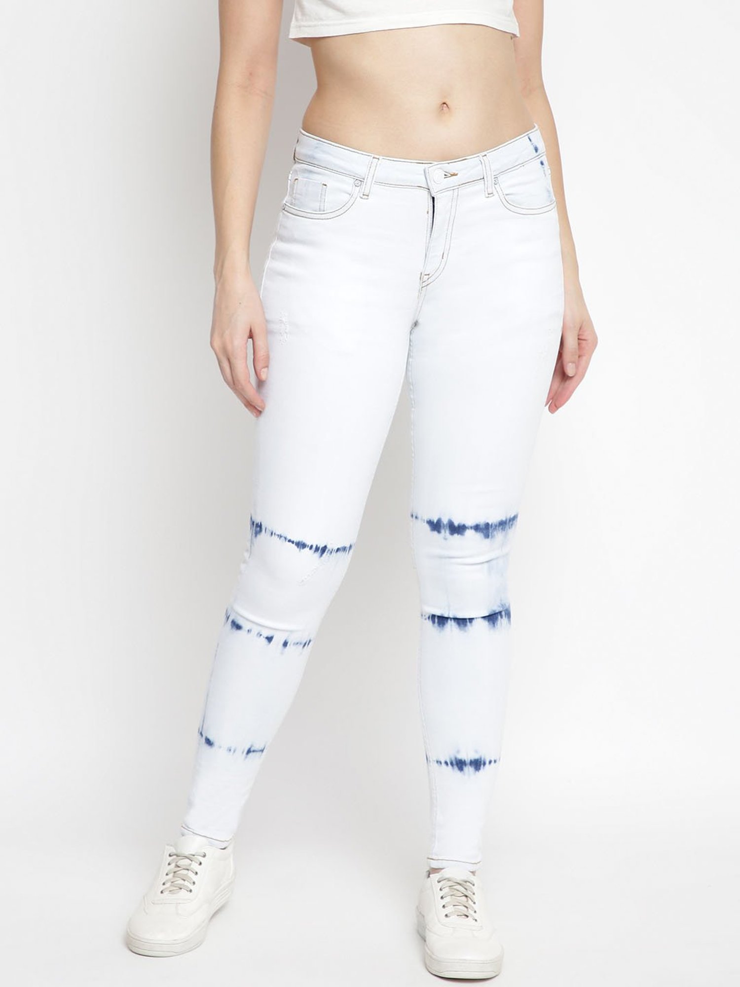Tales & Stories White & Blue Printed Jeans
