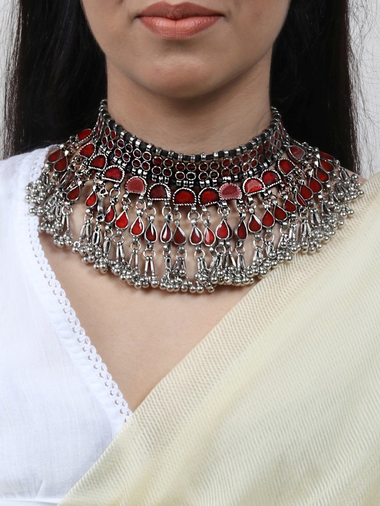 Teejh Ethnic Zaira Red Choker Necklaces for Women