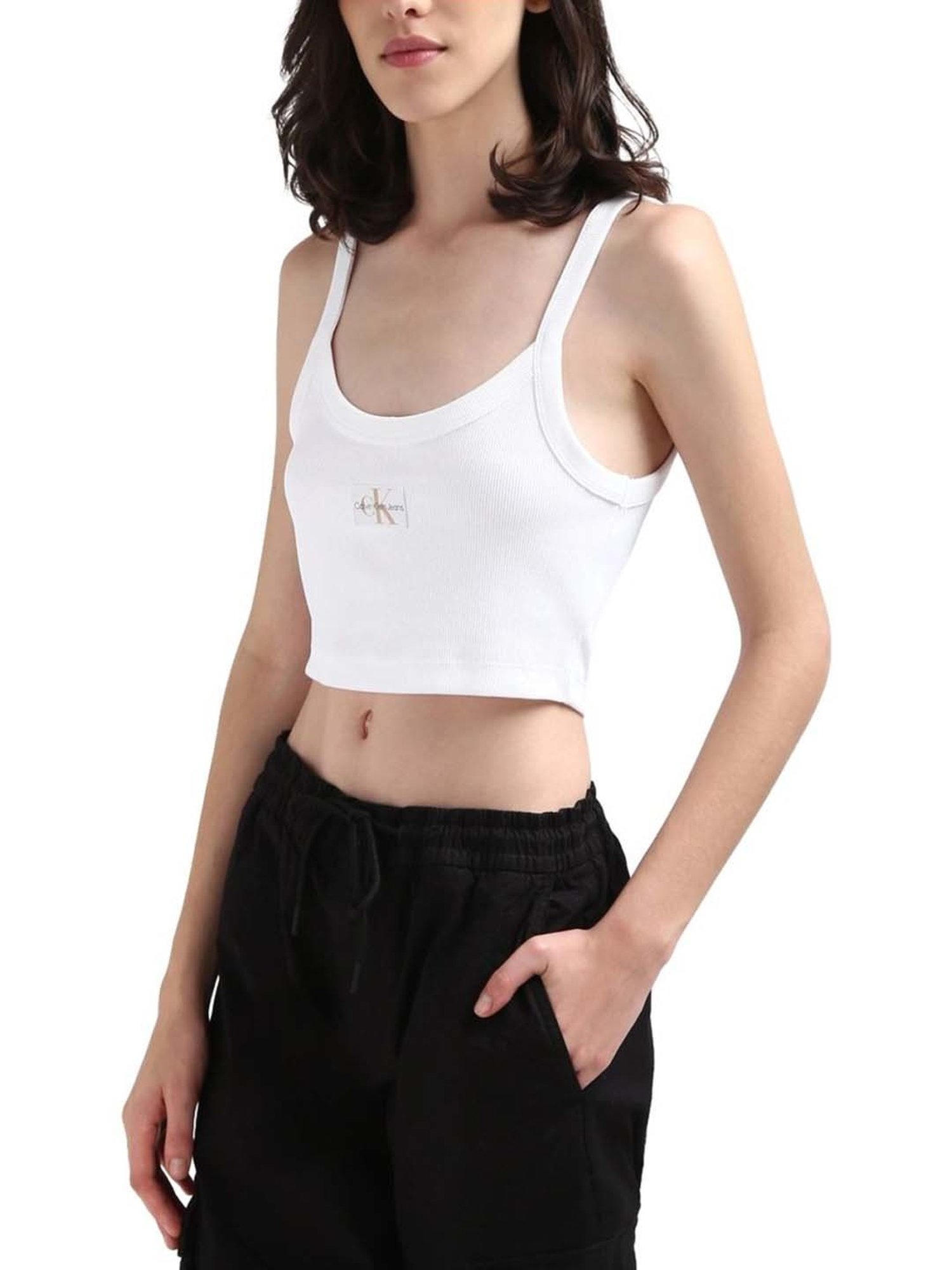CALVIN KLEIN White Regular Fit Crop Top